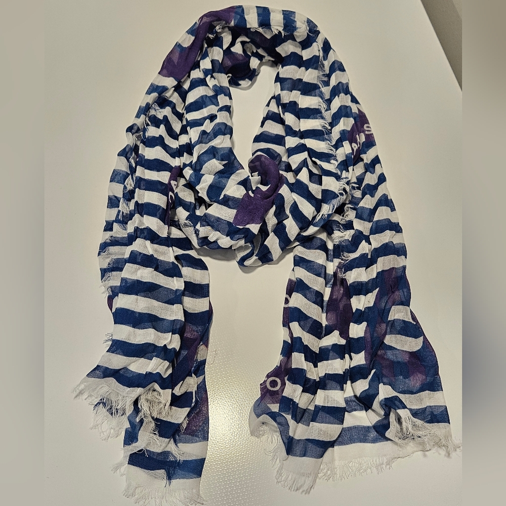 Marc Jacobs scarf wrap blue stripe purple circles print